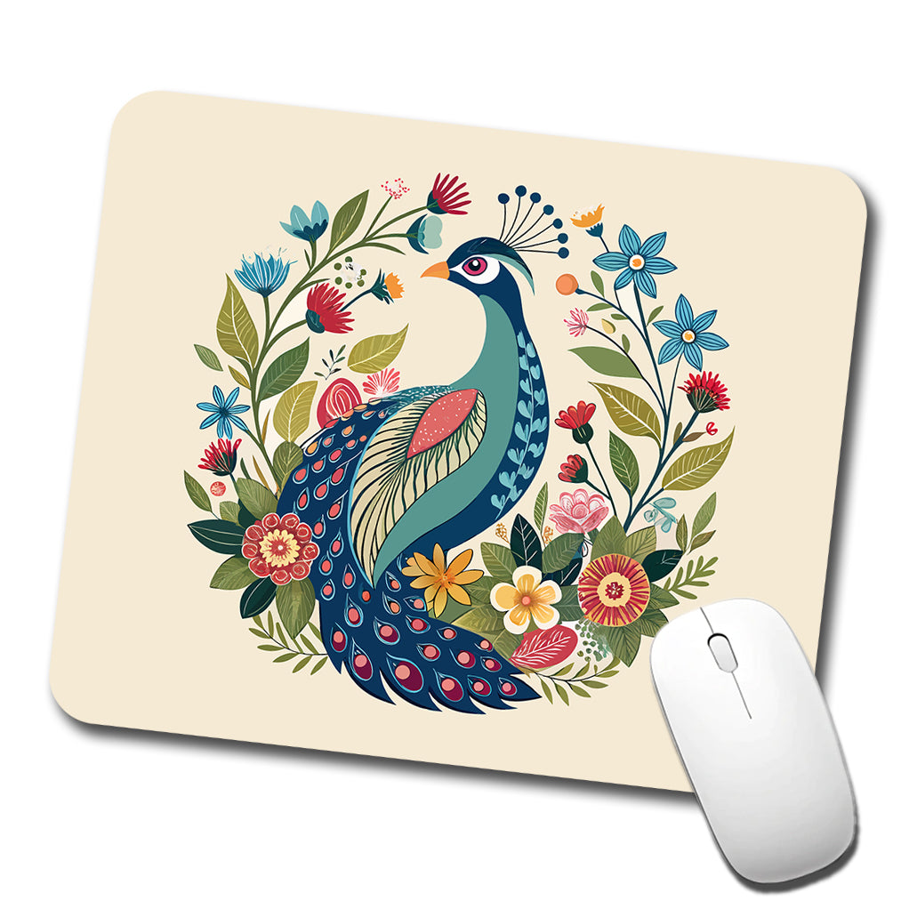 Peacock Floral Flowers Low Profile Mouse Pad Mat