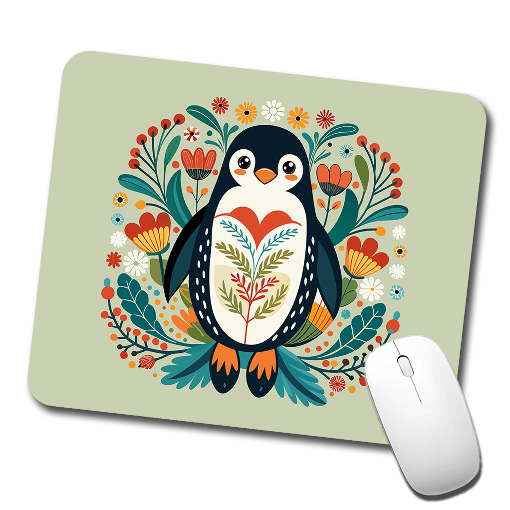 Penguin Floral Flowers Low Profile Mouse Pad Mat