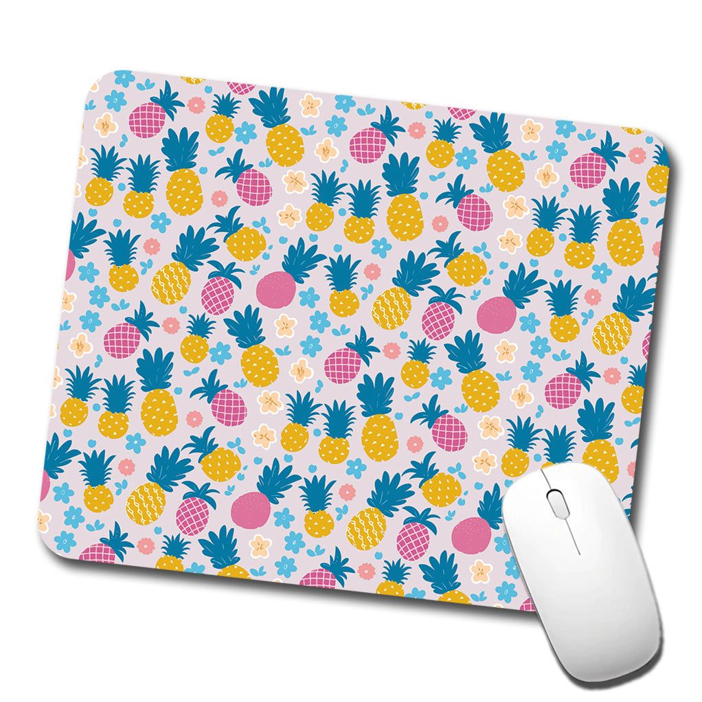 Pineapples Tropical Flowers Pattern Low Profile Mouse Pad Mat
