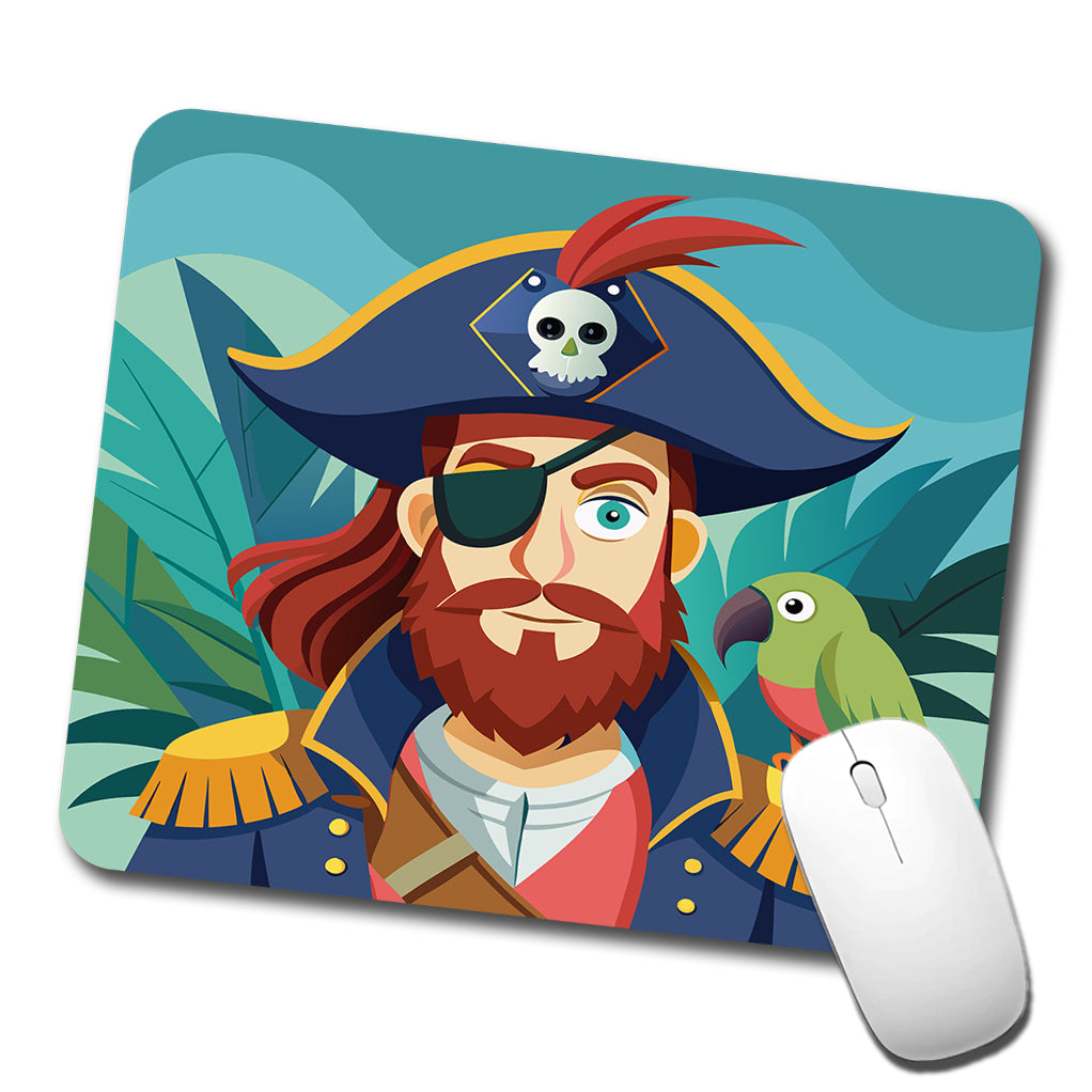 Pirate with Eye Patch and Parrot Low Profile Mouse Pad Mat