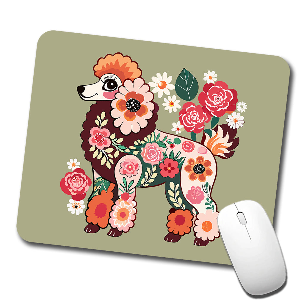 Poodle Dog Floral Motif Low Profile Mouse Pad Mat