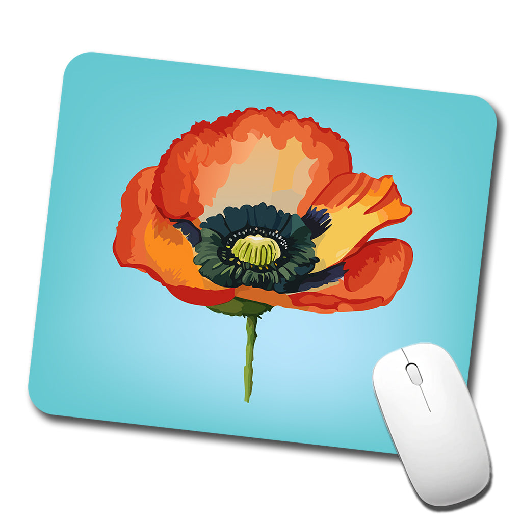 Poppy Icelandic Orange Flower Watercolor Low Profile Mouse Pad Mat