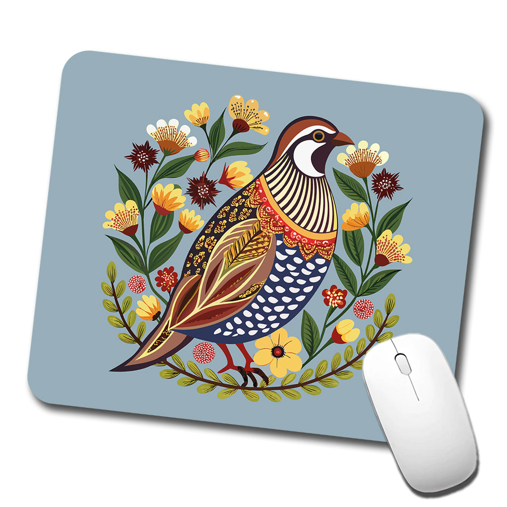 Quail Bird Floral Flowers Low Profile Mouse Pad Mat