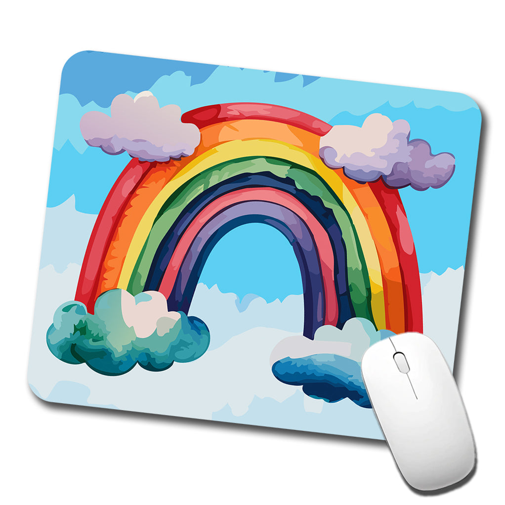 Rainbow and Clouds Watercolor Low Profile Mouse Pad Mat