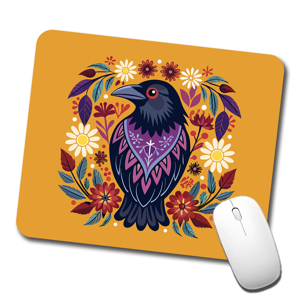 Raven Bird Floral Flowers Low Profile Mouse Pad Mat