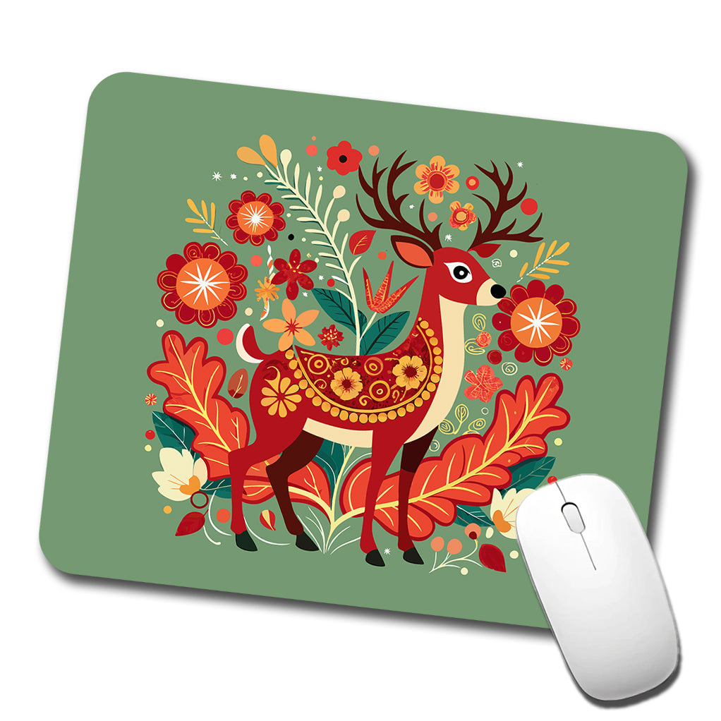 Reindeer Floral Flowers Low Profile Mouse Pad Mat