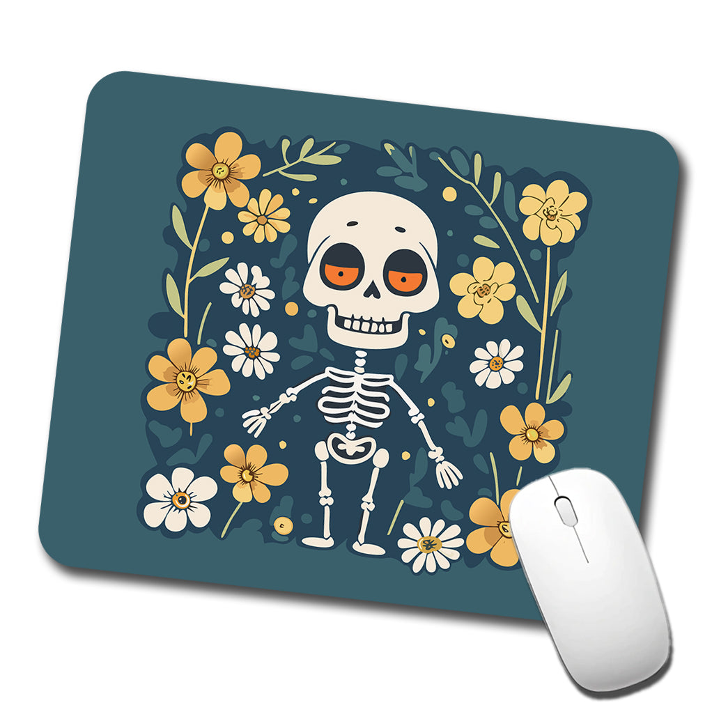 Skeleton and Flowers Funny Halloween Low Profile Mouse Pad Mat