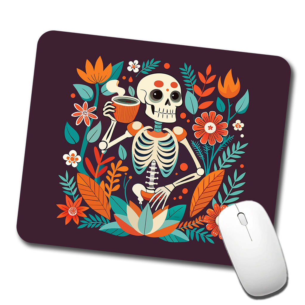 Skeleton Drinking Tea Funny Floral Flowers Low Profile Mouse Pad Mat