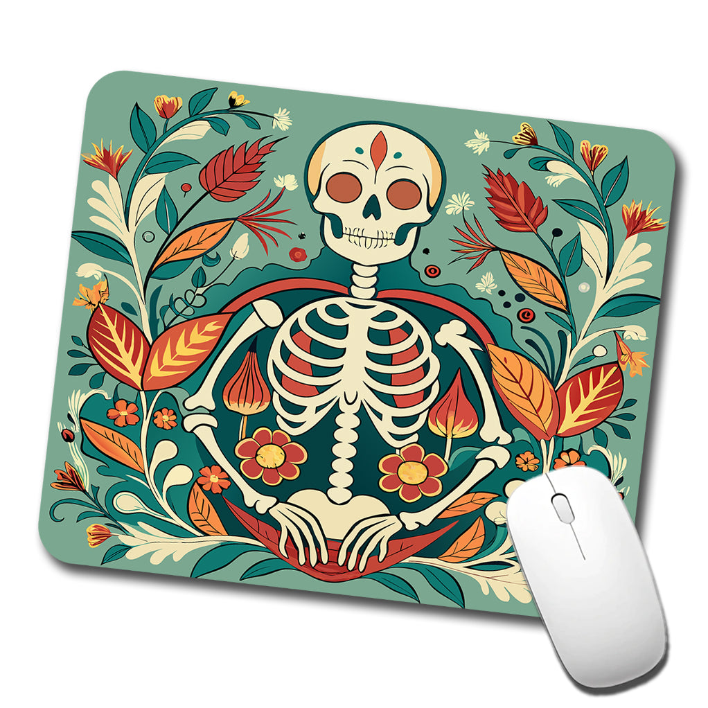 Skeleton Floral Art Nouveau Flowers Elegant Low Profile Mouse Pad Mat