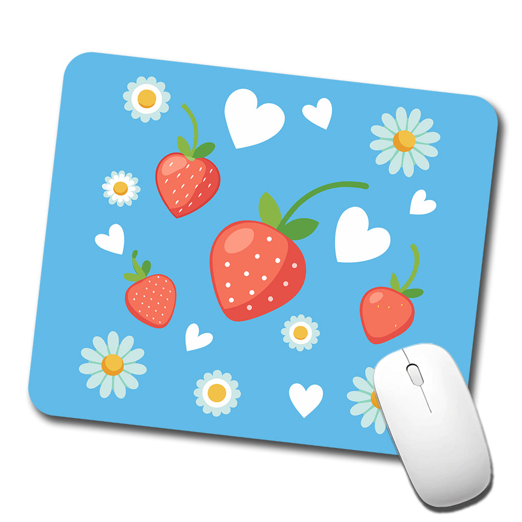 Strawberries Daisies Strawberry Daisy Hearts Low Profile Mouse Pad Mat