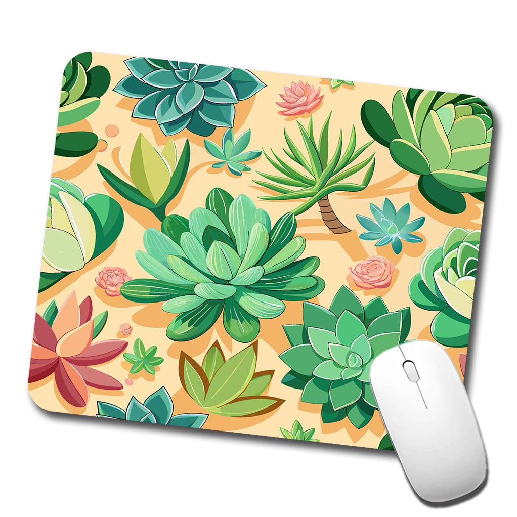 Succulents Scattered Pattern Low Profile Mouse Pad Mat