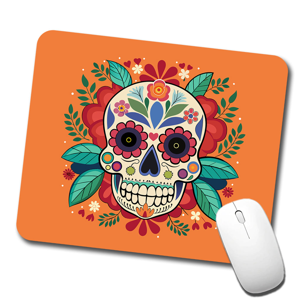 Sugar Skull with Floral Background Low Profile Mouse Pad Mat