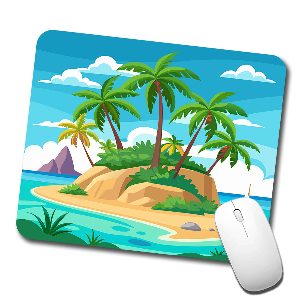 Tropical Island Beach Palm Trees Vacation Travel Low Profile Mouse Pad Mat