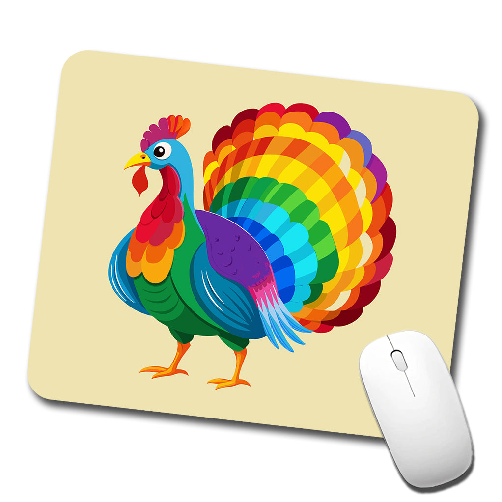 Turkey Rainbow Colored Thanksgiving Low Profile Mouse Pad Mat