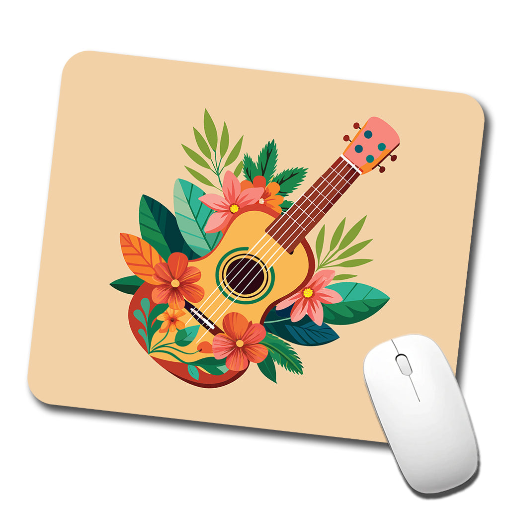 Ukulele Music Tropical Floral Motif Low Profile Mouse Pad Mat