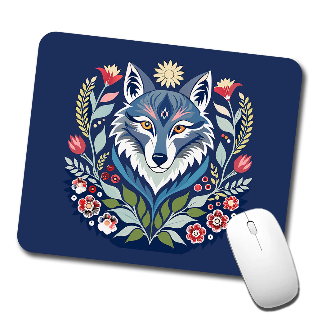 Wolf Floral Flowers Low Profile Mouse Pad Mat