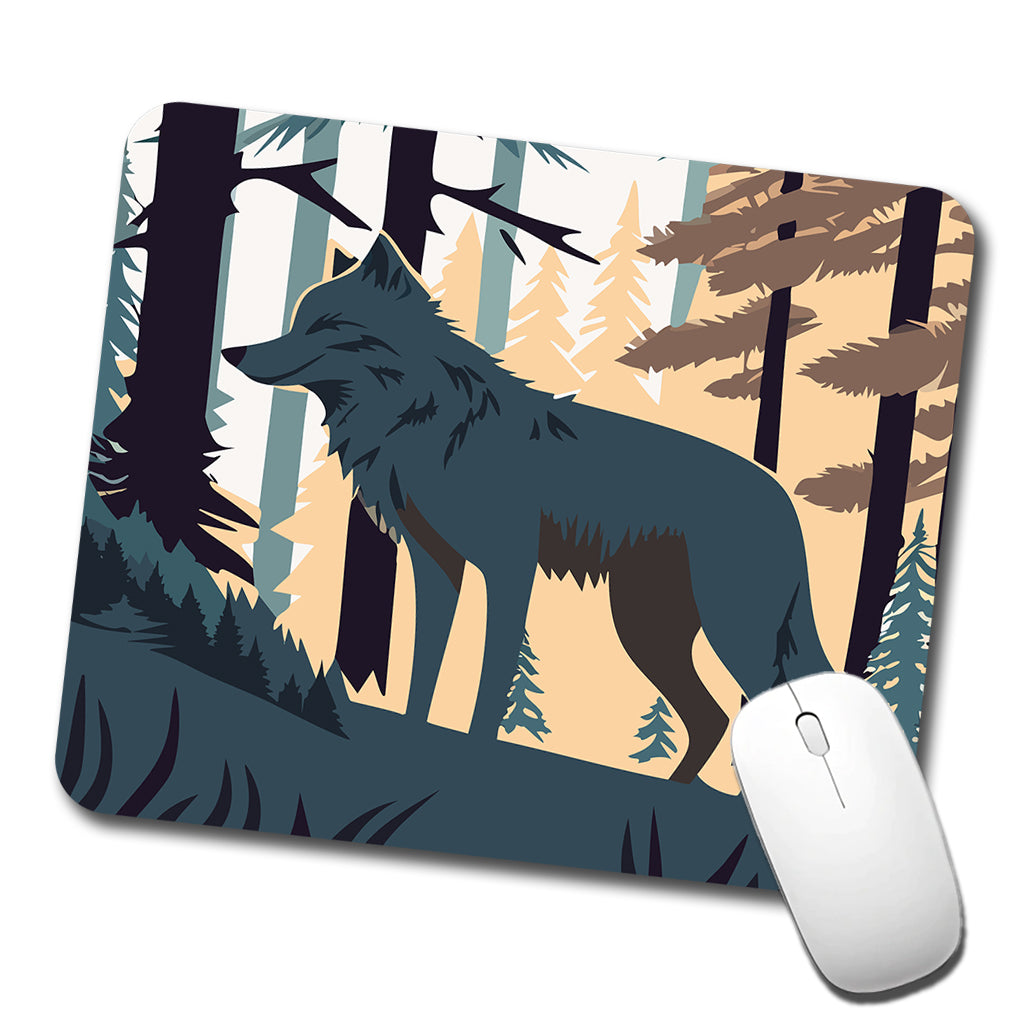 Wolf Gray in Forest Low Profile Mouse Pad Mat