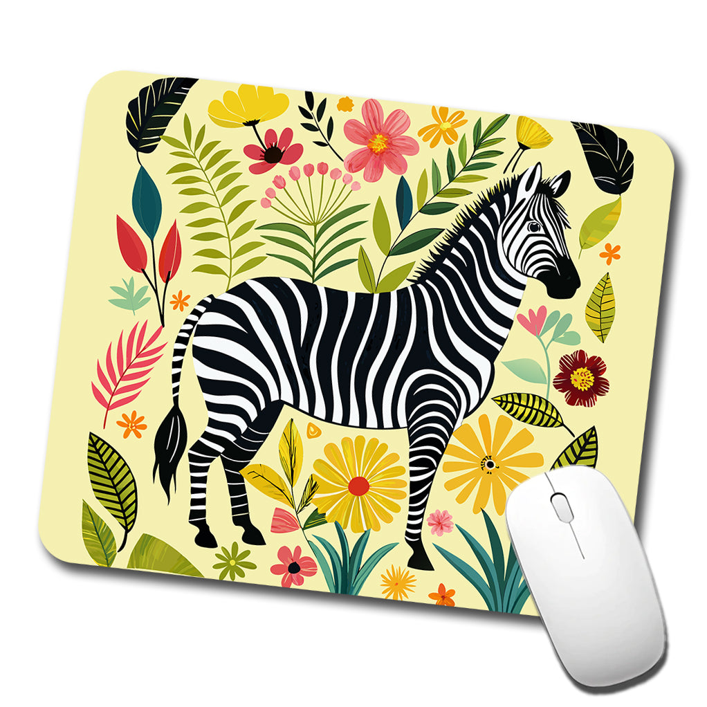 Zebra Floral Flowers Motif Low Profile Mouse Pad Mat