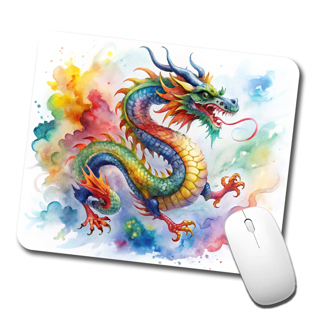 Asian Dragon Watercolor Design Low Profile Mouse Pad Mat