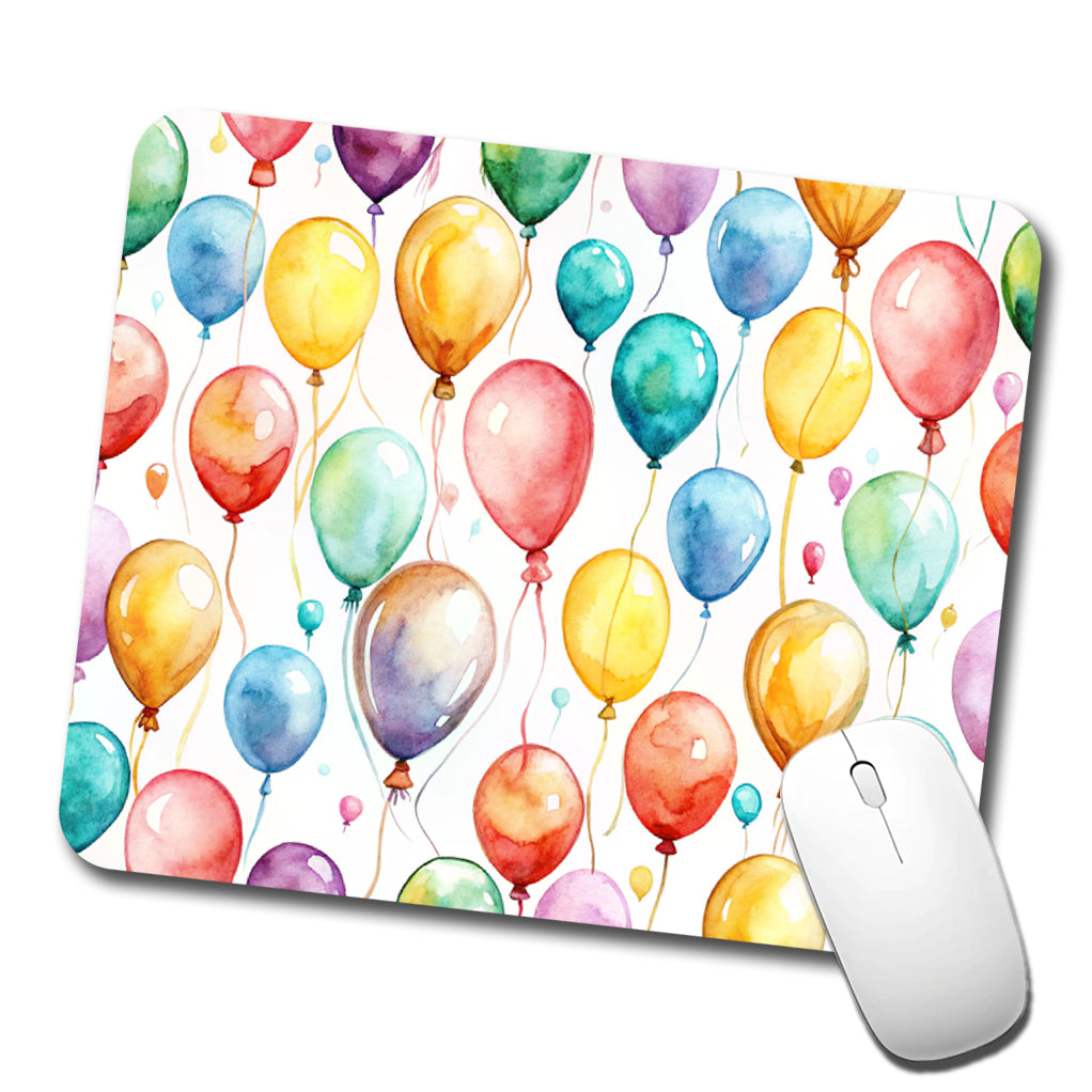 Balloons Colorful Watercolor Birthday Low Profile Mouse Pad Mat