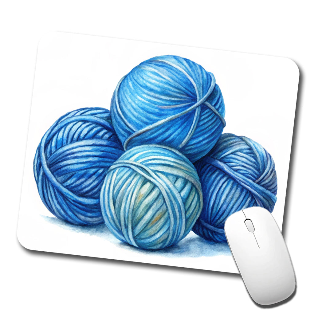 Balls Of Blue Yarn Knitting Crochet Watercolor Low Profile Mouse Pad Mat
