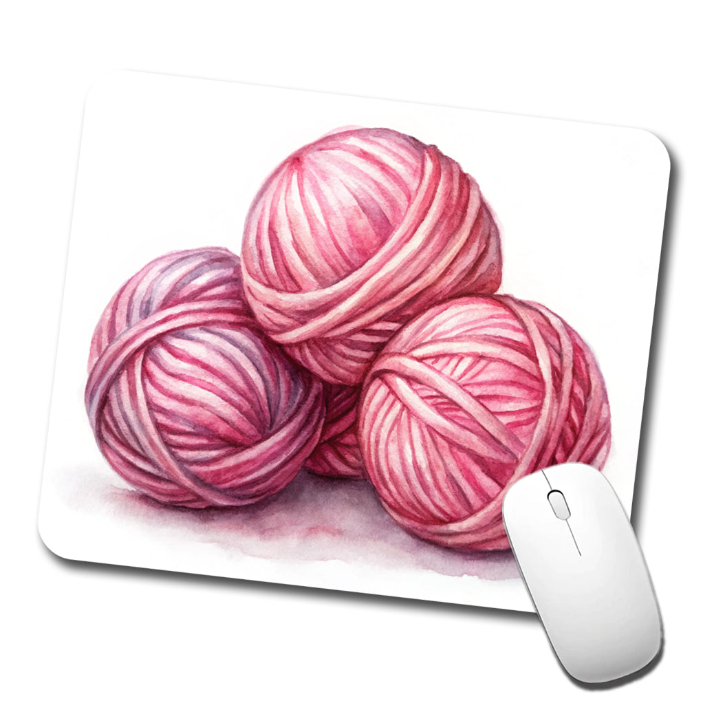 Balls Of Pink Yarn Knitting Crochet Watercolor Low Profile Mouse Pad Mat
