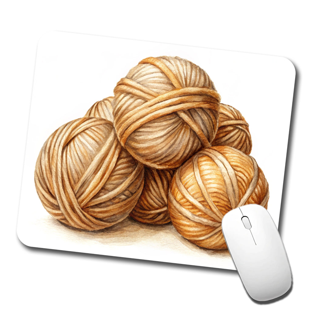 Balls Of Tan Yarn Knitting Crochet Watercolor Low Profile Mouse Pad Mat