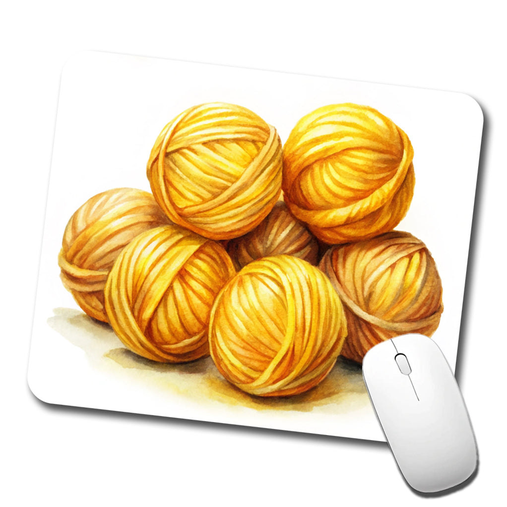 Balls Of Yellow Yarn Knitting Crochet Watercolor Low Profile Mouse Pad Mat