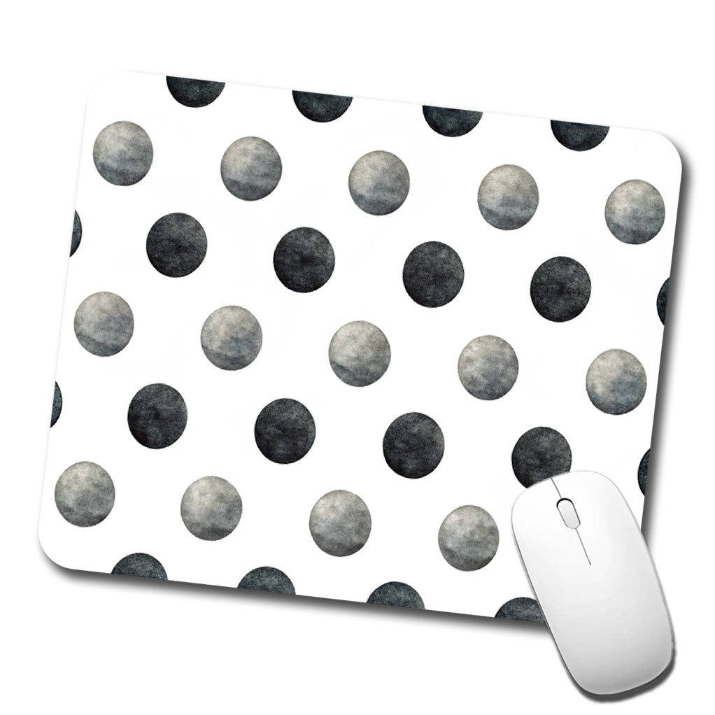 Black Polka Dots White Background Low Profile Mouse Pad Mat