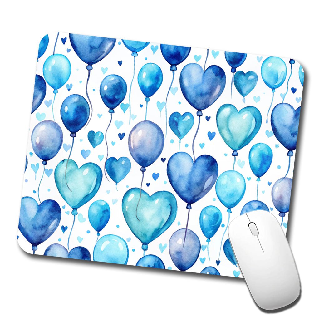 Blue Balloons Hearts Watercolor Birthday Low Profile Mouse Pad Mat