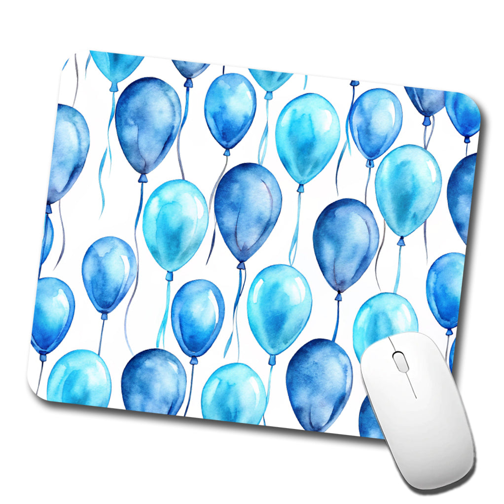 Blue Balloons Watercolor Birthday Low Profile Mouse Pad Mat