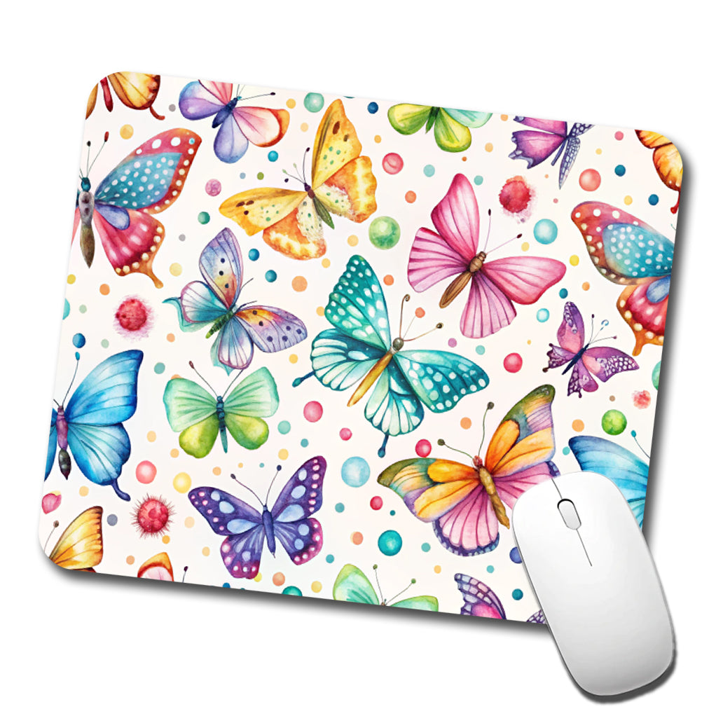 Butterflies Polka Dots Watercolor Low Profile Mouse Pad Mat