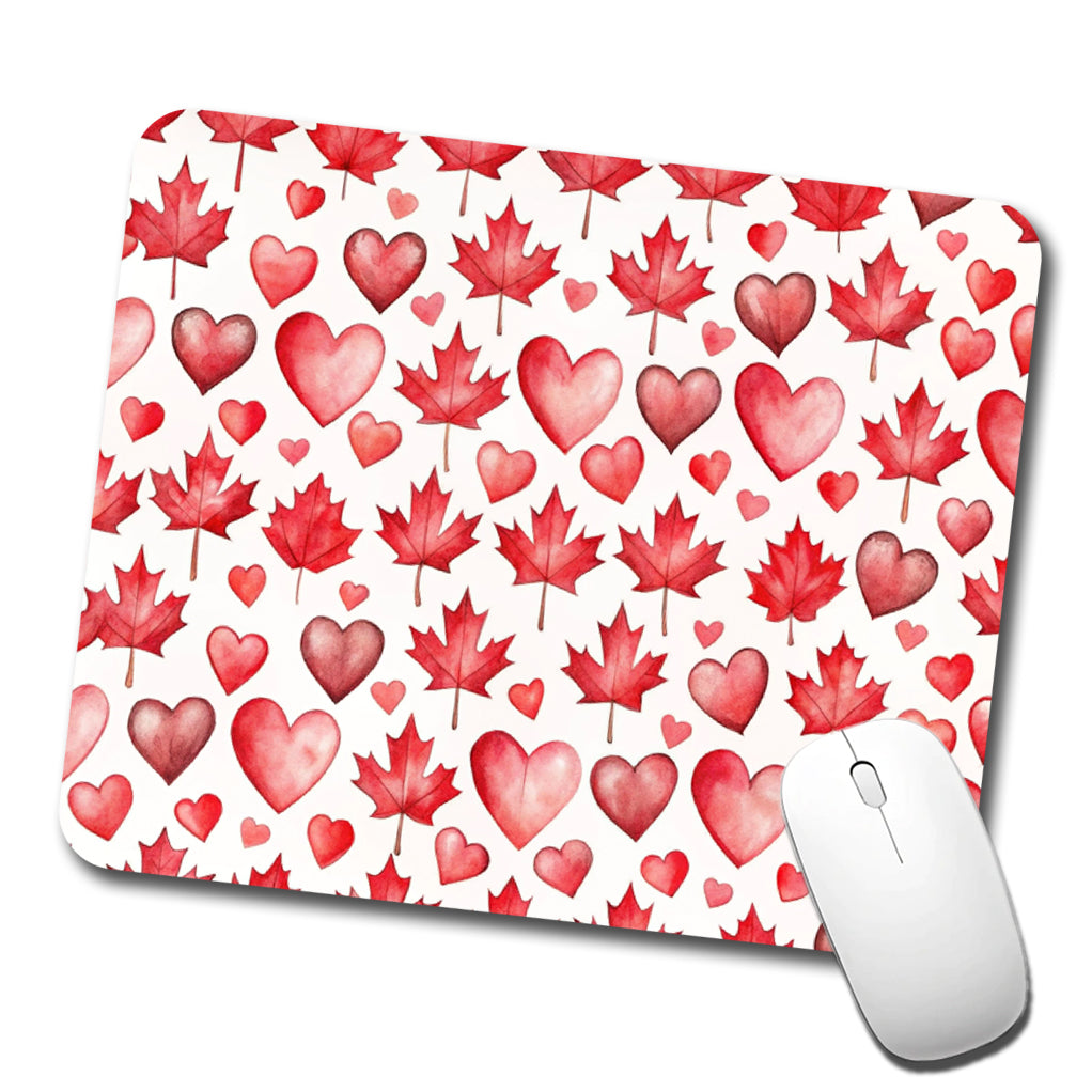 Canada Flags Maple Leaf Hearts Watercolor Low Profile Mouse Pad Mat