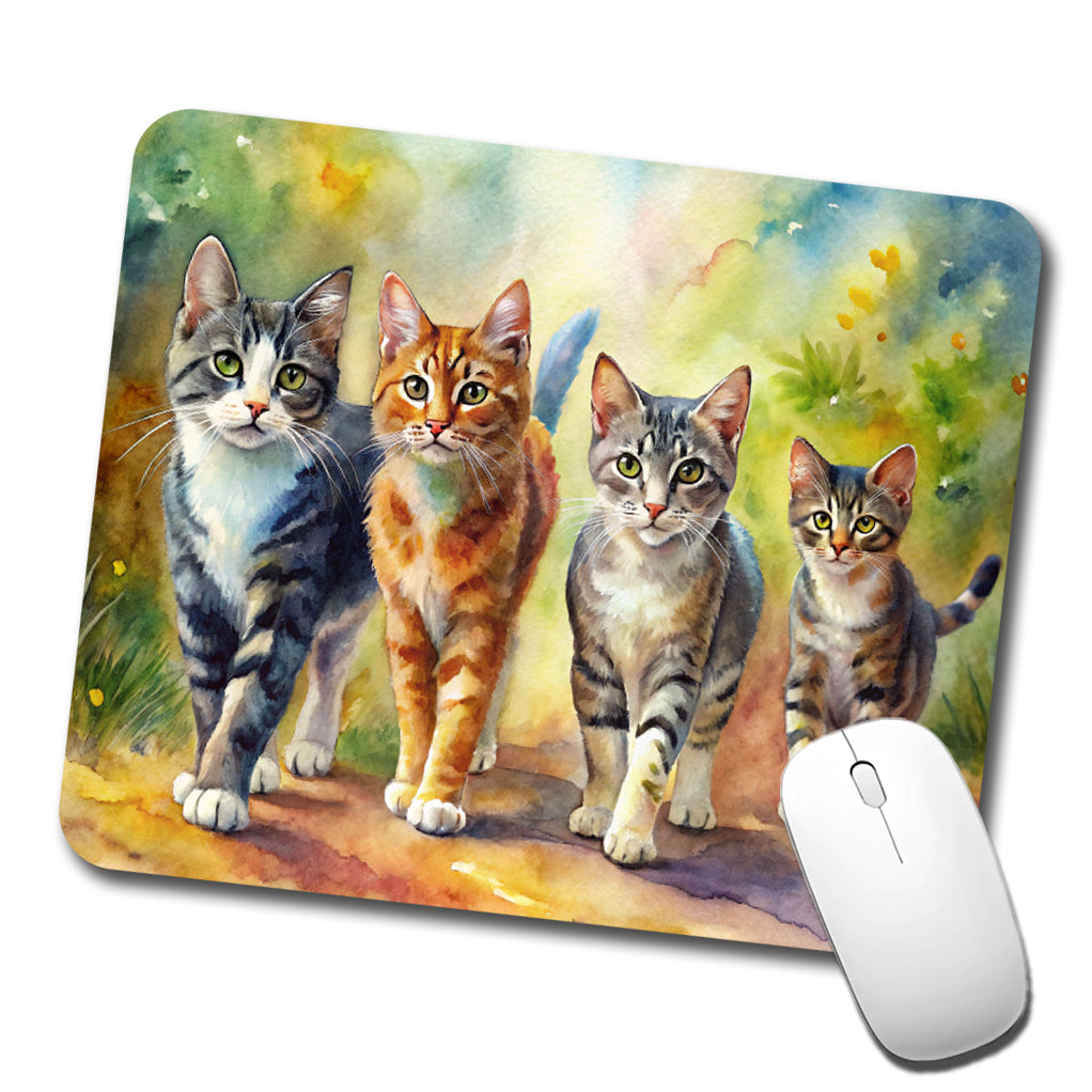 Cats Walking Watercolor Low Profile Mouse Pad Mat