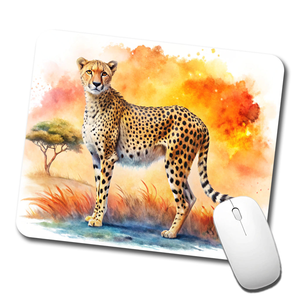 Cheetah African Plain Watercolor Design Low Profile Mouse Pad Mat