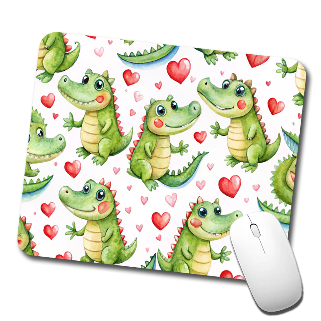 Cute Alligator Crocodiles Hearts Watercolor Low Profile Mouse Pad Mat