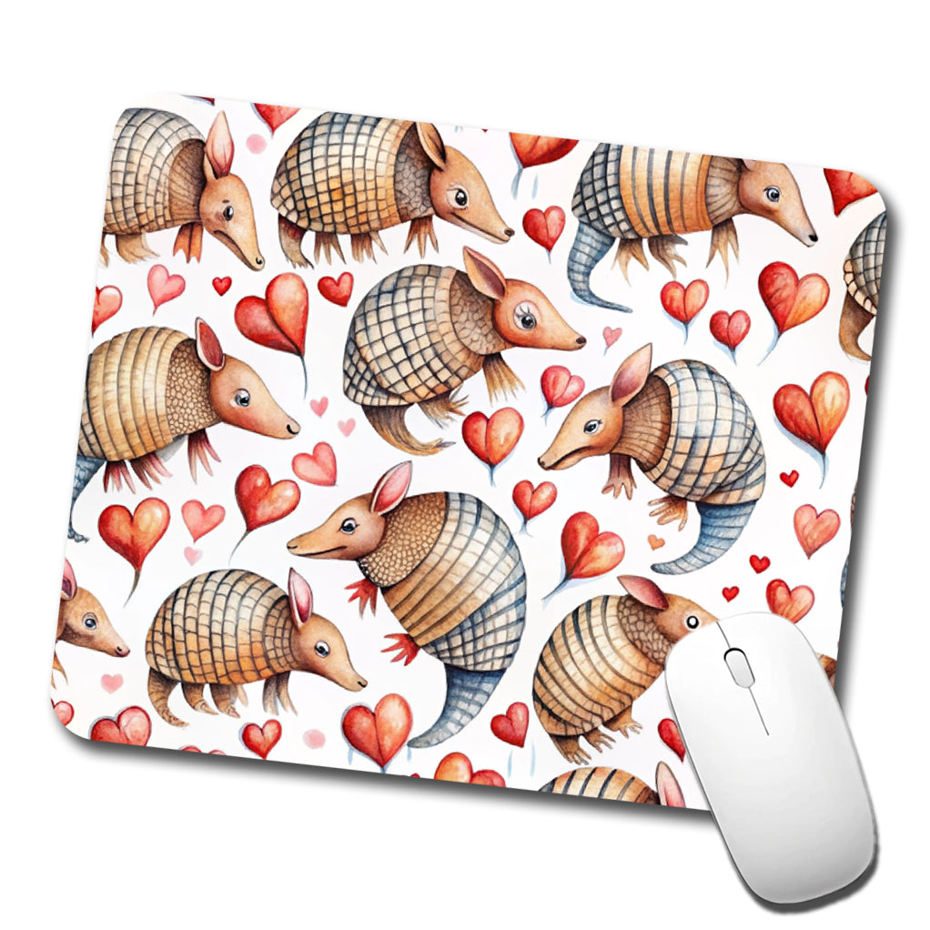 Cute Armadillos Hearts Watercolor Low Profile Mouse Pad Mat