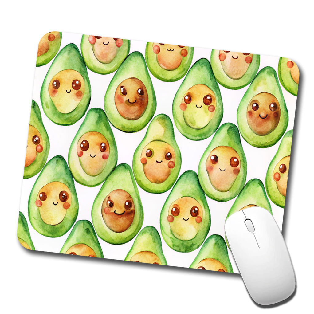 Cute Avocado Faces Watercolor Low Profile Mouse Pad Mat