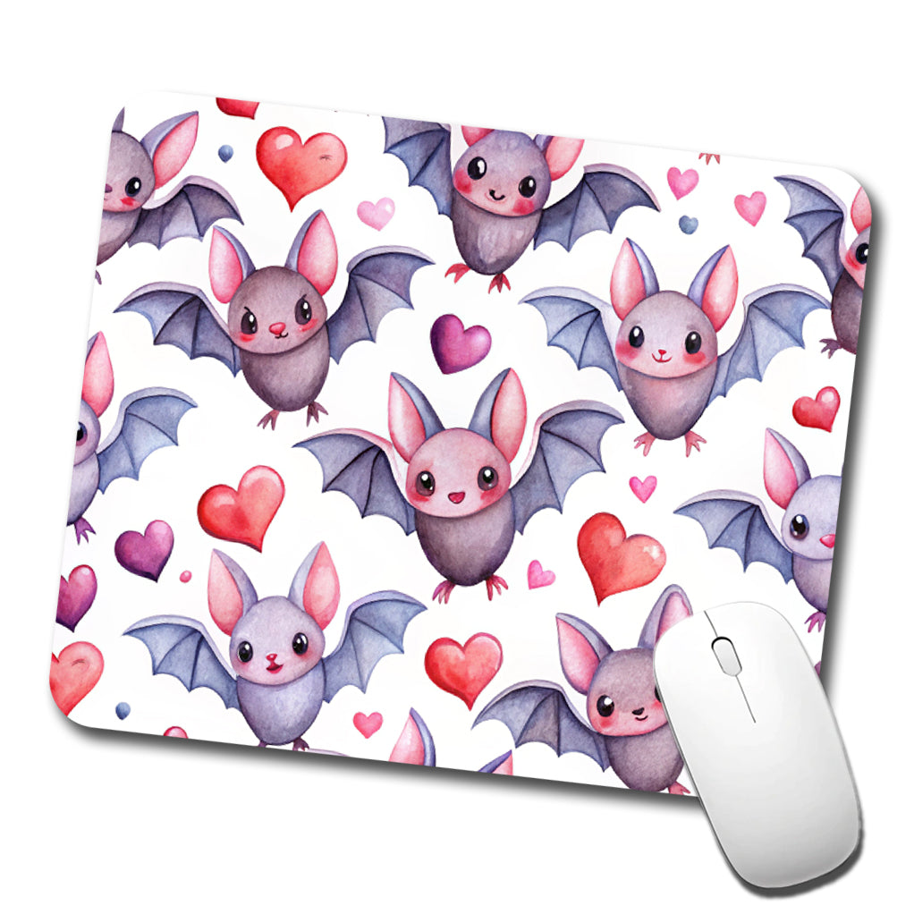 Cute Bats Hearts Watercolor Low Profile Mouse Pad Mat