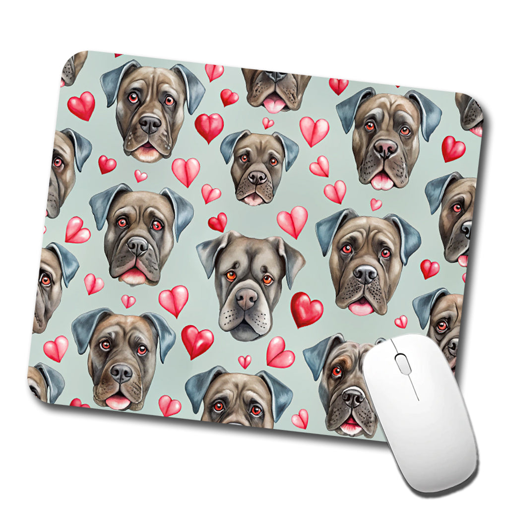 Cute Cane Corso Dog Faces Hearts Low Profile Mouse Pad Mat