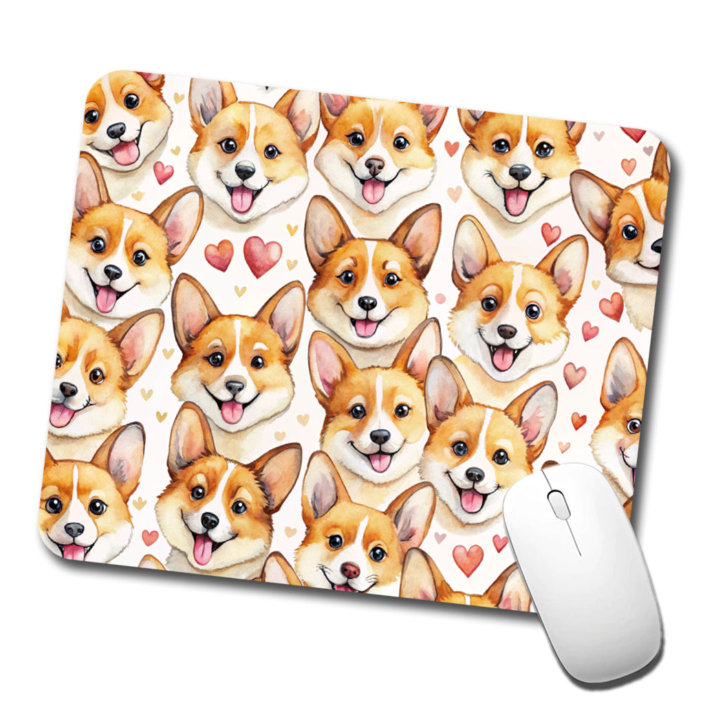 Cute Corgi Dog Faces Hearts Low Profile Mouse Pad Mat
