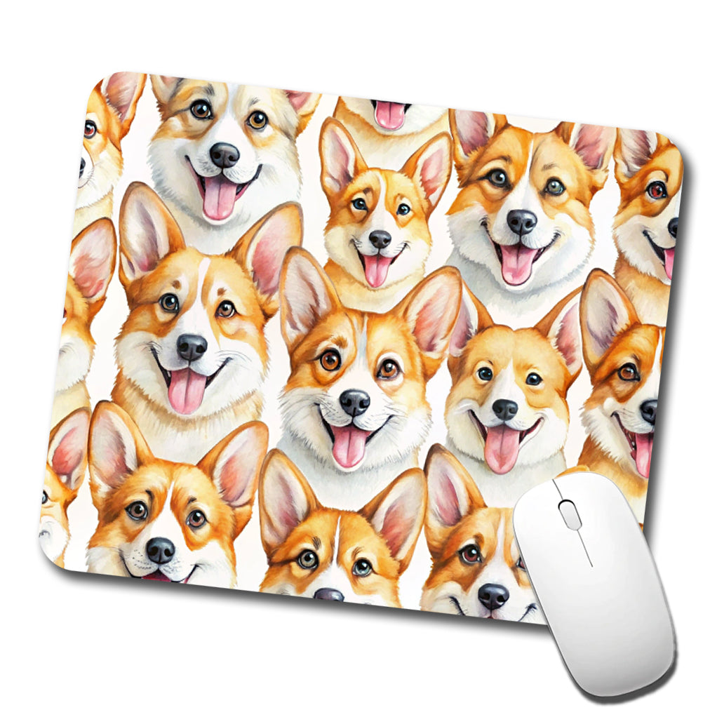 Cute Corgi Dog Faces Watercolor Low Profile Mouse Pad Mat