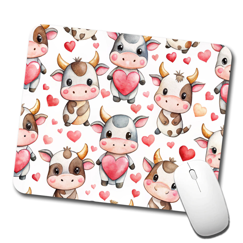 Cute Cows Hearts Watercolor Low Profile Mouse Pad Mat
