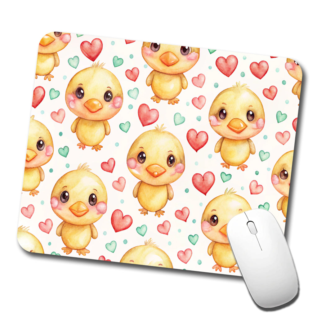 Cute Ducks Hearts Watercolor Low Profile Mouse Pad Mat