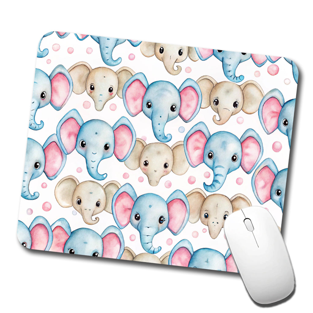 Cute Elephant Faces Watercolor Low Profile Mouse Pad Mat