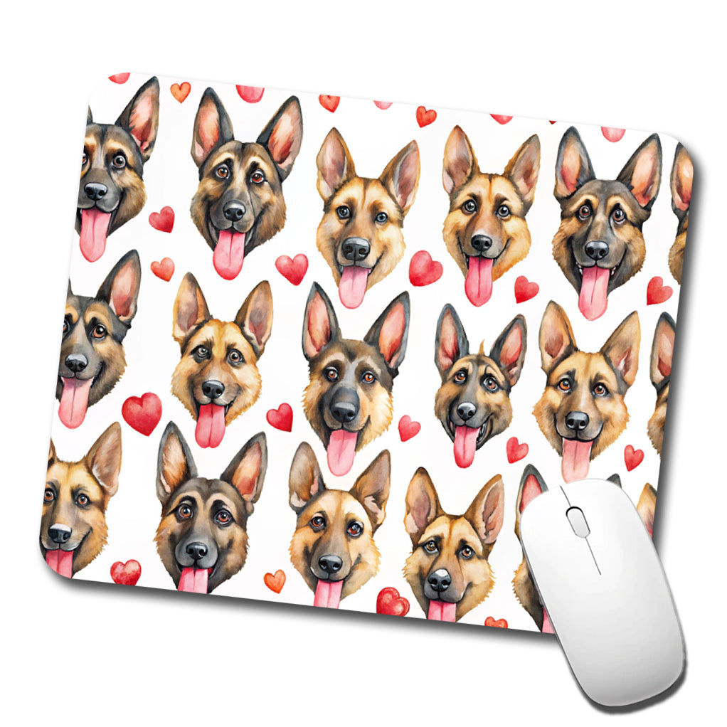 Cute German Shepherd Dog Faces Hearts Low Profile Mouse Pad Mat