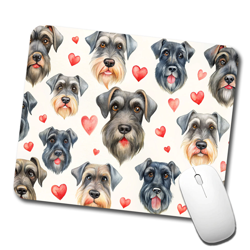 Cute Giant Schnauzer Dog Faces Hearts Low Profile Mouse Pad Mat