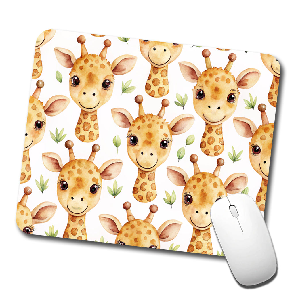 Cute Giraffe Faces Watercolor Low Profile Mouse Pad Mat