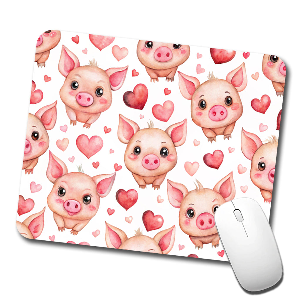 Cute Pigs Hearts Watercolor Low Profile Mouse Pad Mat