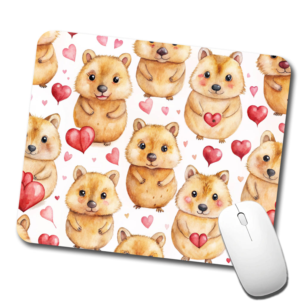 Cute Quokkas Hearts Watercolor Low Profile Mouse Pad Mat